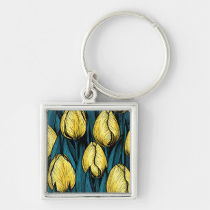 Chaveiro Tulipas amarelas com folhas azuis