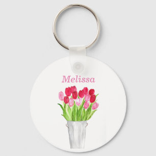 Chaveiro Tulipas cor-de-rosa com aquarela floral elegante r