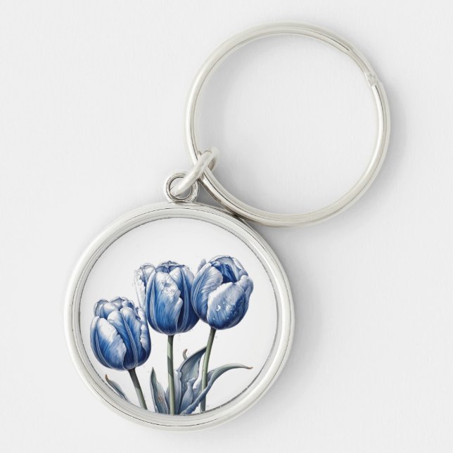 Chaveiro Tulipas em Azul de Delft  (Frente)