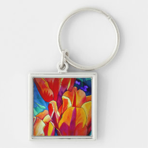 Chaveiro Tulipas laranja arte em aquarela pintura de flores