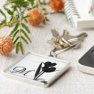 Chaveiro Tulipas Pretas   Personalizado inicial