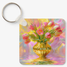 Tulipas Rosa Vibrantes em Vase Ouro