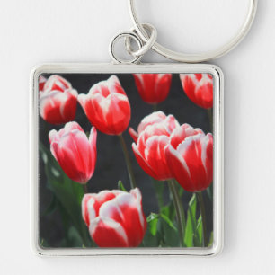 Chaveiro Tulipas vermelhas e brancas