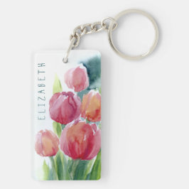 Chaveiro Tulipas vermelhas primavera de aquarela florem cha