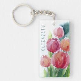 Chaveiro Tulipas vermelhas primavera de aquarela florem cha