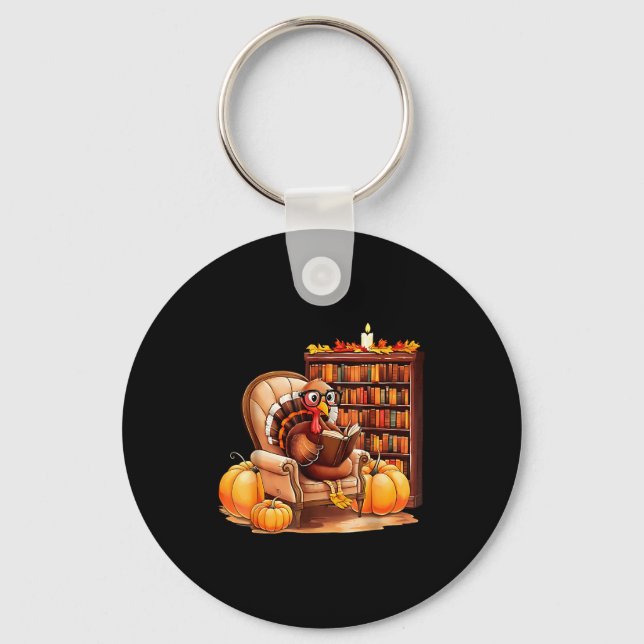 Chaveiro Turkey Reading Books Fall Thanksgiving Teacher Boo (Frente)