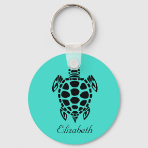 Chaveiro Turquesa de Tartaruga do Mar Tribal Personalizada