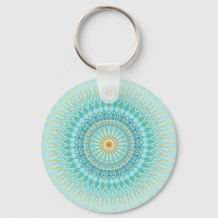 Chaveiro Turquesa Dourada Boho Mandala