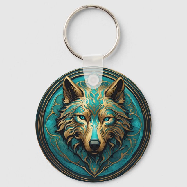 Chaveiro Turquesa e Lobo Dourado (Frente)