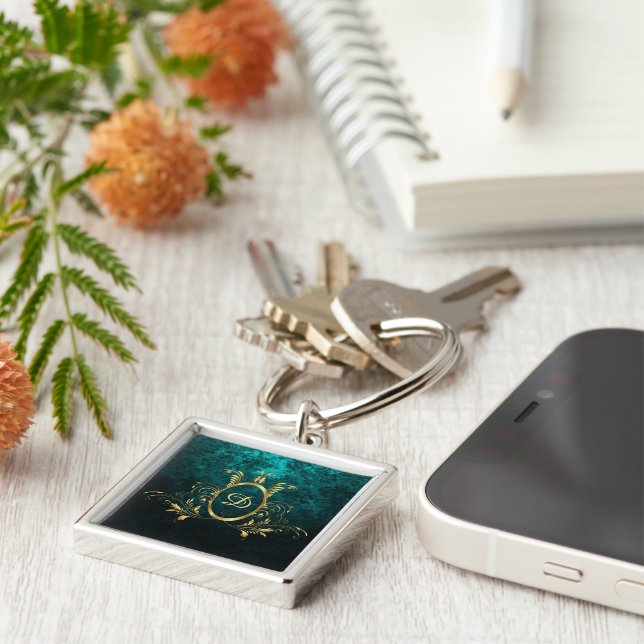 Chaveiro Turquesa Personalizada Real Damask (Lateral)