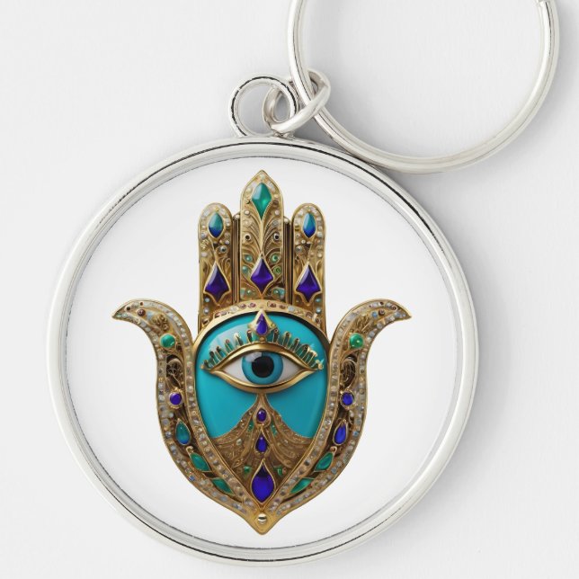 Chaveiro Turquesa Terceiro Olho Hamsa (Frente)