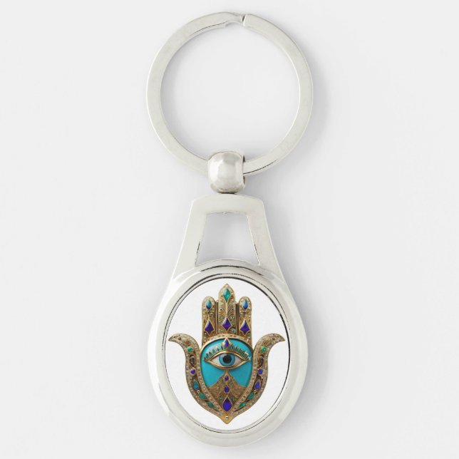 Chaveiro Turquesa Terceiro Olho Hamsa (Frente)