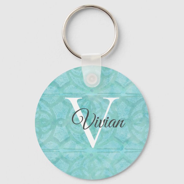 Chaveiro Turquoise Blue Watercolor Monograma (Frente)