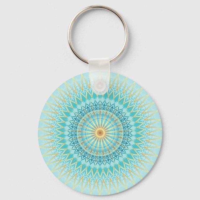 Chaveiro Turquoise Dourada Boho Mandala (Frente)