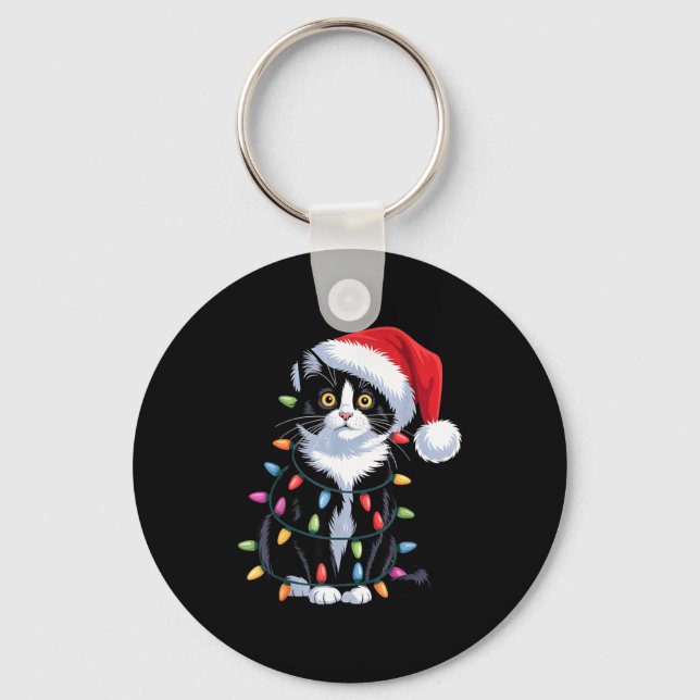 Chaveiro Tuxedo Cat Meow Santa Tuxie Christmas Tree  (Frente)