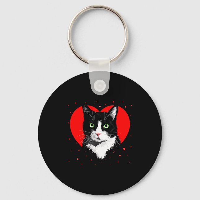 Chaveiro Tuxedo Cat Valentine Heart For Kitten And Animal L (Frente)