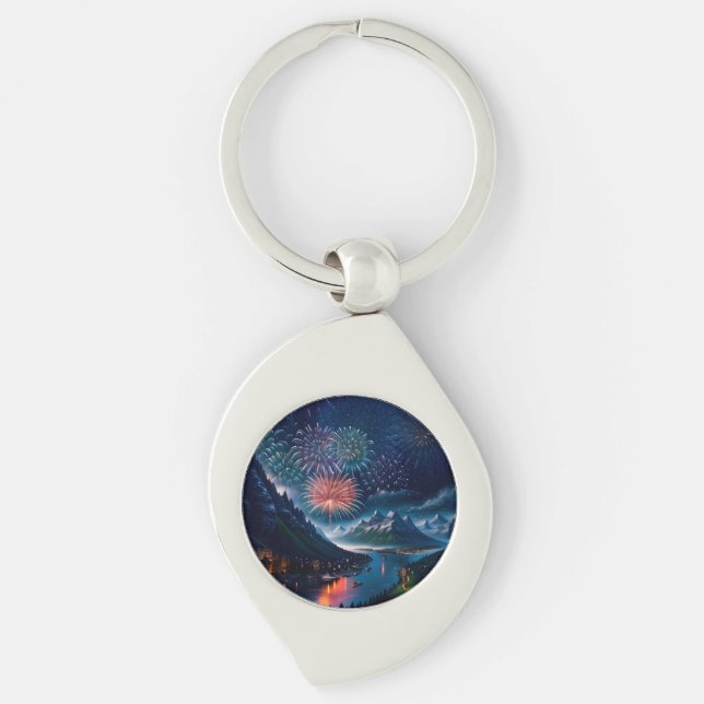 Chaveiro Twilight Mountain com fogos de artifício (Frente)