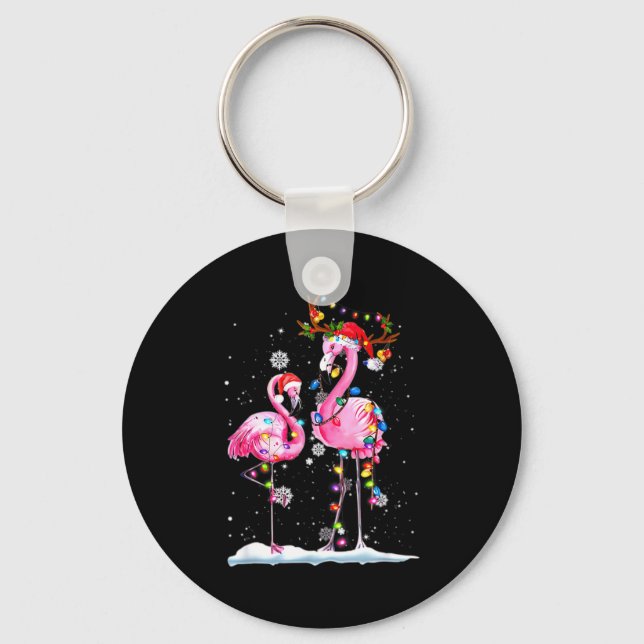 Chaveiro Two Flamingo With Santa Hat And Lights Merry Chris (Frente)