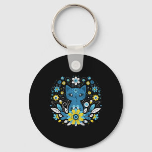 Chaveiro Ucrânia Azul Amarelo Gato Flores Meninas Ucraniana