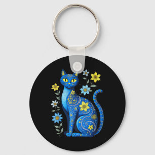 Chaveiro Ucrânia Cat Floral Vintage Bandeira Ucraniana Vysh