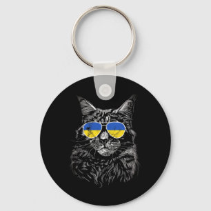 Chaveiro Ucrânia Gato Slava Ucrânia Óculos de Sol Bandeira