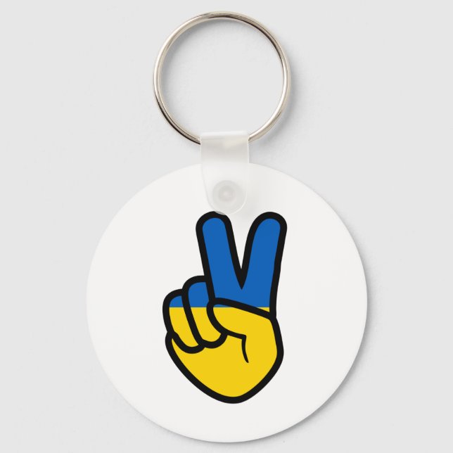 Chaveiro Ucrânia - Sinal de paz com bandeira das cores da U (Frente)