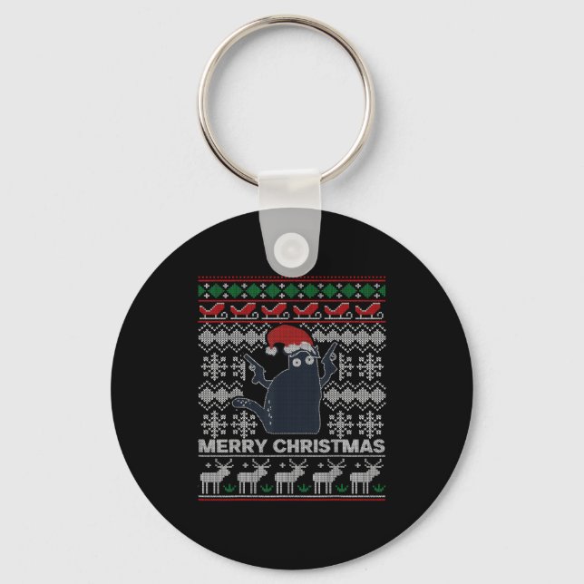 Chaveiro Ugly Christmas Black Cat Merry Christmas Gift  (Frente)