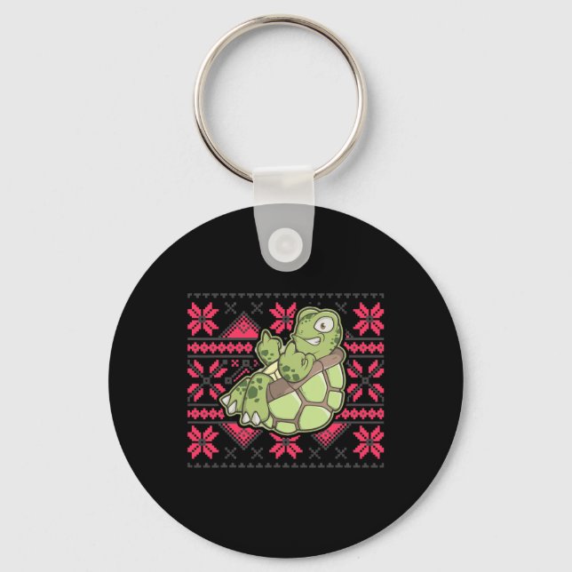 Chaveiro Ugly Christmas Turtle Middle Finger Off Funny Sarc (Frente)