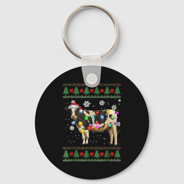 Chaveiro Ugly Cow Christmas Sweater Santa Hat And Light Up  (Frente)