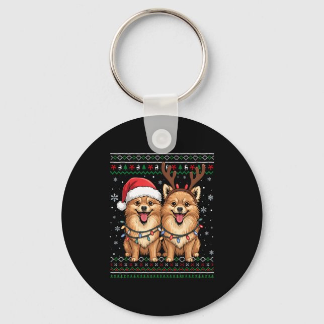 Chaveiro Ugly Meranian Dog Xmas Santa Matching Christmas Sw (Frente)
