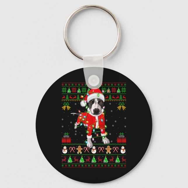 Chaveiro Ugly Xmas Lights Santa Tbull Dog Christmas  (Frente)