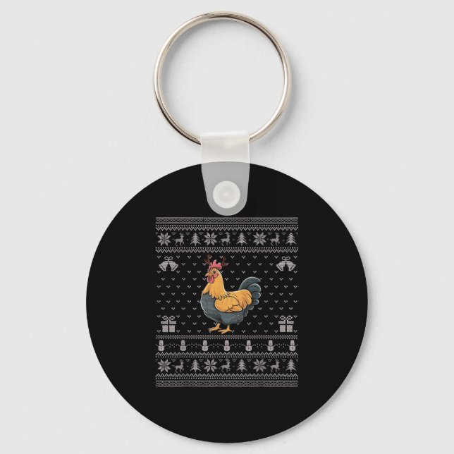 Chaveiro Ugly Xmas Sweater Style Chicken Reindeer Christmas (Frente)