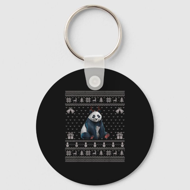 Chaveiro Ugly Xmas Sweater Style Panda Reindeer Christmas  (Frente)