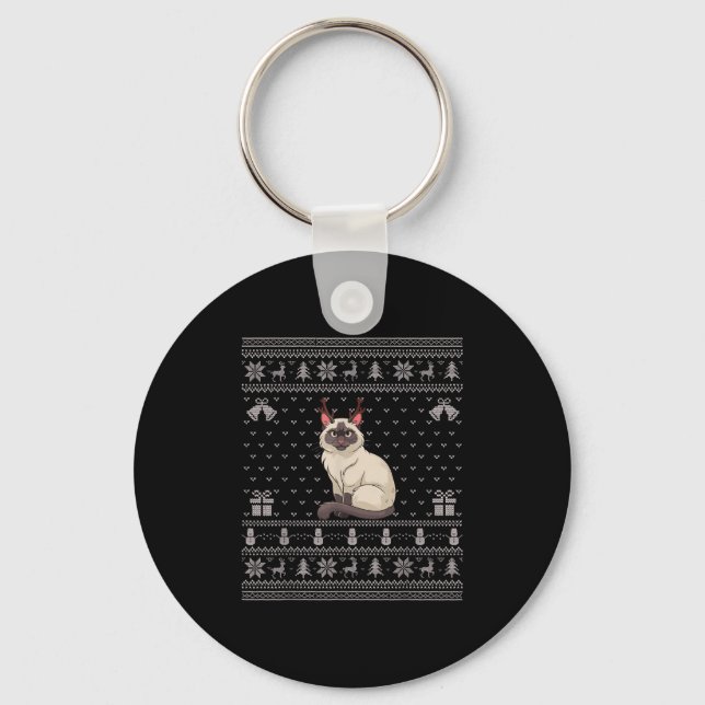 Chaveiro Ugly Xmas Sweater Style Siamese Cat Reindeer Chris (Frente)