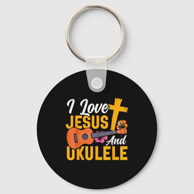 Chaveiro Ukulele Havaiano Uke Fé Jesus Cristão Eu Amo  (Frente)