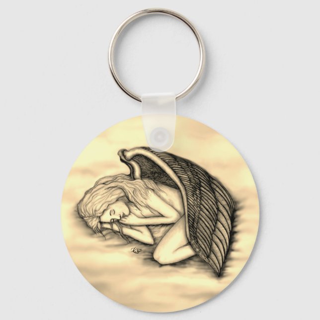 Chaveiro Um anjo dormindo no céu nuvem design de ouro (Frente)