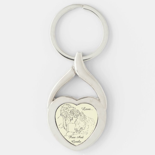 Chaveiro Um belo desenho amoroso da garota beijando o cacho (Frente)