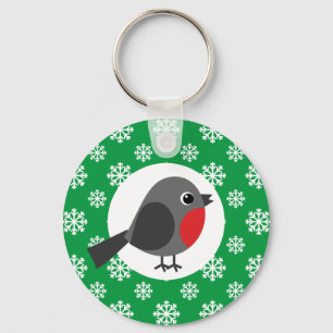 Chaveiro Um belo desenho animado Robin com flocos de neve