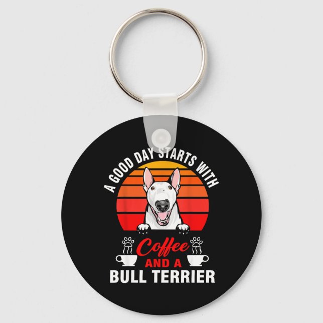 Chaveiro Um bom dia começa com café e um bull terrier (Frente)