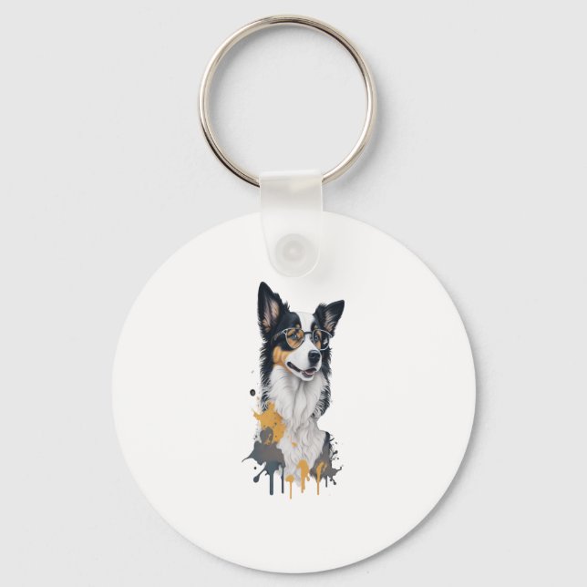 Chaveiro Um cachorro bonito Border Collie (Frente)