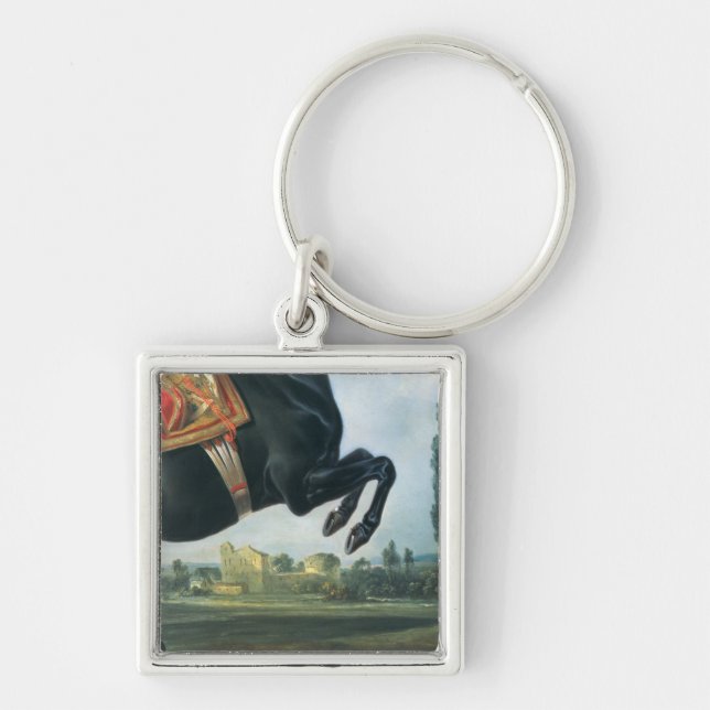 Chaveiro Um cavalo preto que executa o Courbette (Frente)