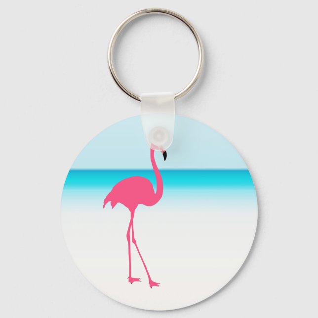 Chaveiro Um flamingo rosa giro na praia (Frente)