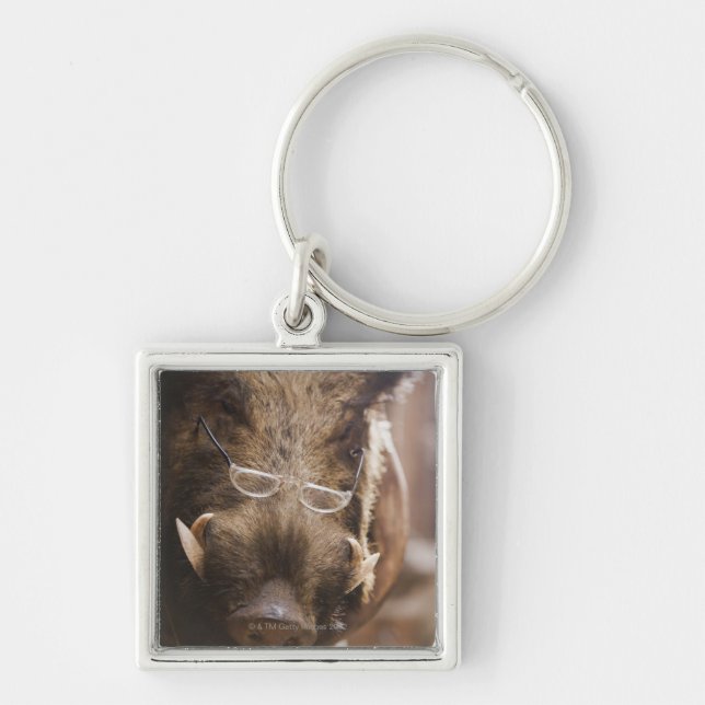 Chaveiro um javali enchido que veste vidros fora da (Frente)