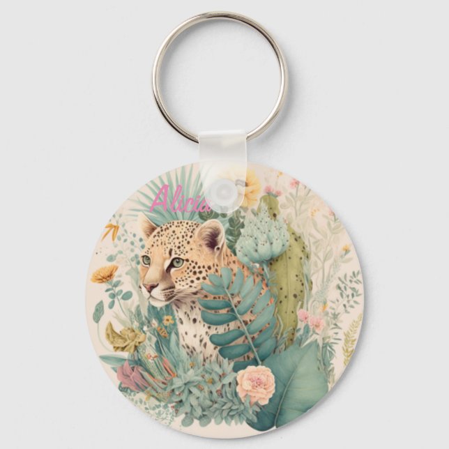 Chaveiro Um leopardo atrás do costume do mato (Frente)