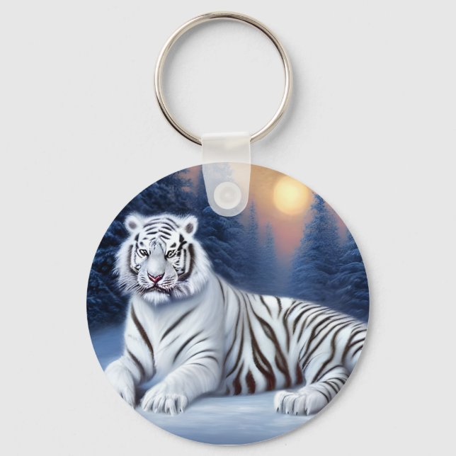Chaveiro Um tigre branco sentado na neve (Frente)