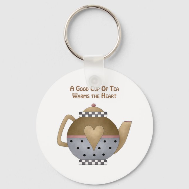 Chaveiro Uma boa taça de chá aquece o coração (Frente)