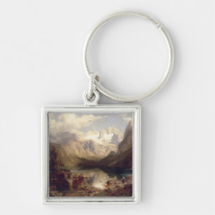 Chaveiro Uma paisagem alpina extensiva do lago, 1862 (óleo