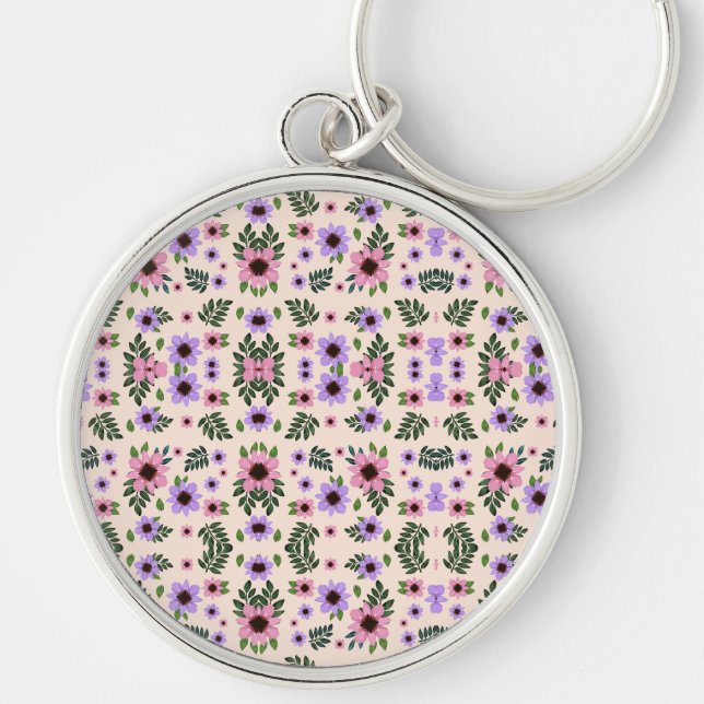Chaveiro Uma pulseira de chave redonda com um floral vibran (Frente)