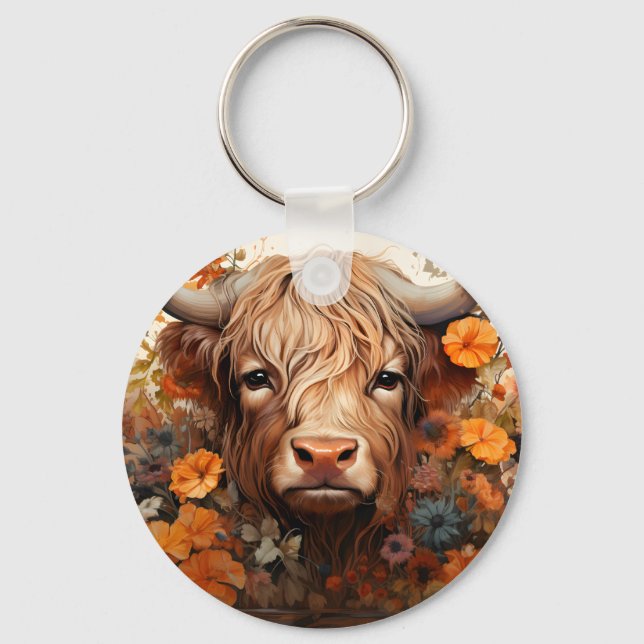 Chaveiro Uma Vaca Floral Highland Series Design 3 (Frente)