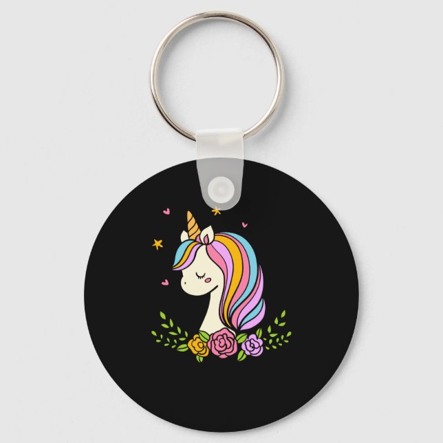 Chaveiro Unicorn Cute Whimsical Girly D Name  (Frente)